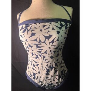 Liz Claiborne Sz 12 One‎ Piece Bathing Suit Blue/White Daisy (E)